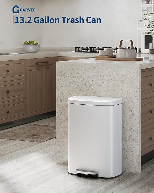 GarveeHome Stainless Steel Kitchen Trash Can, 13 Gal / 50 L Step-On Garbage Bin - Image 2