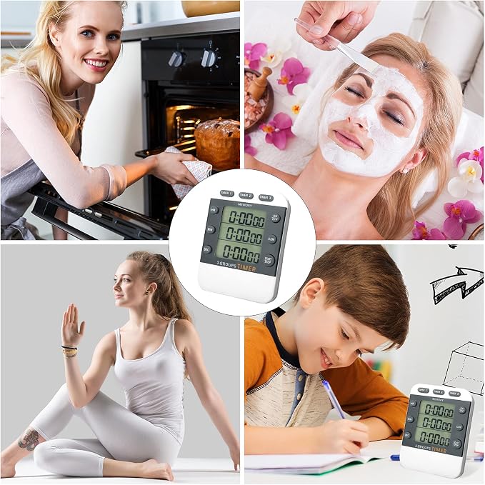 Photect 2 Pcs Digital Kitchen Timer 3 Channels Multi Timer Loud Adjustable - Image 7