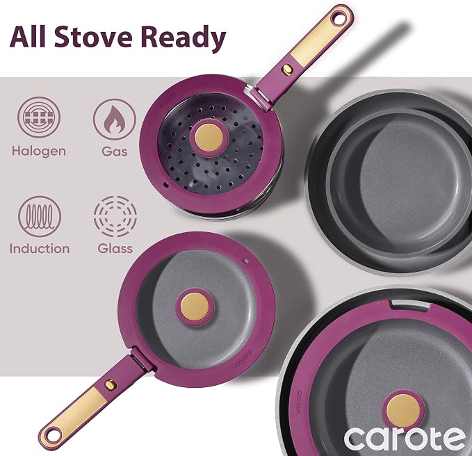 CAROTE Ceramic Pots and Pans Set, Nonstick Cookware Set Detachable Handle - Image 8