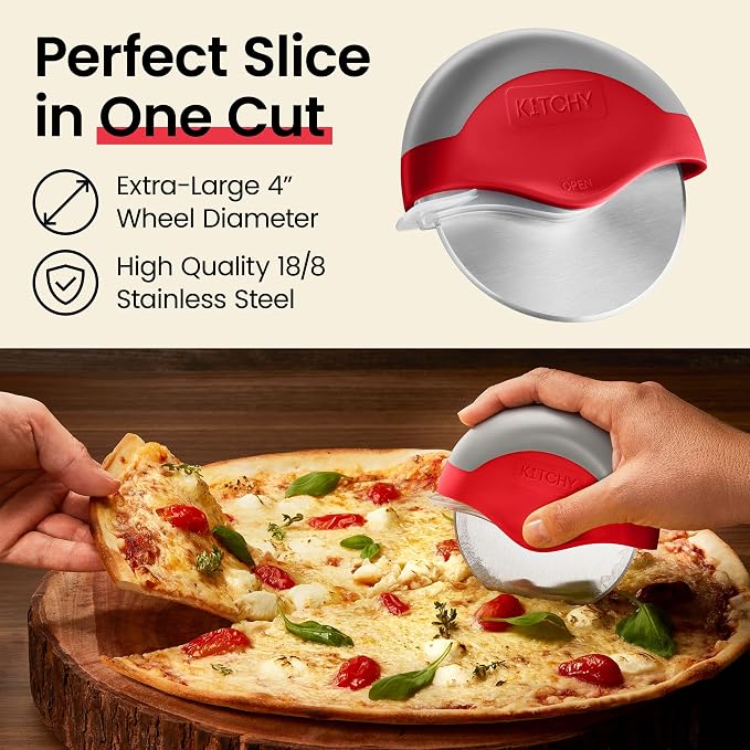 Kitchy Pizza Cutter Wheel with Protective Blade Cover, Ergonomic Pizza Slicer - Image 3