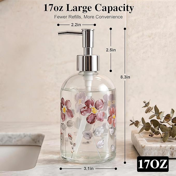 17oz Glass Soap Dispenser with Plastic Pump, 2 Pack Refillable Kitchen Soap - Image 8