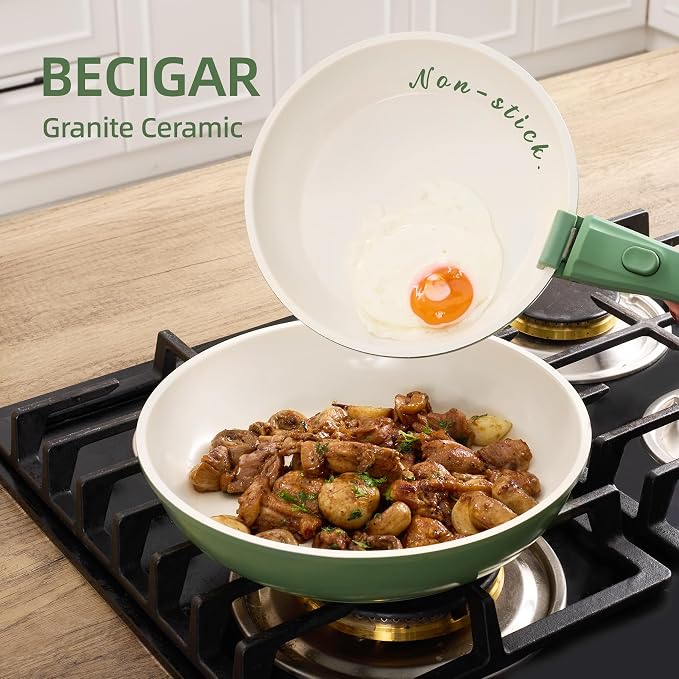 BECIGAR 8PCS Ceramic Cookware, Nonstick Ceramic Pan, Removable Handle Pots and - Image 8