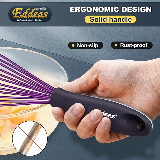 Eddeas Silicone Whisk, 500°F Heat Resistant Non Scratch Coated Whisks - Image 9