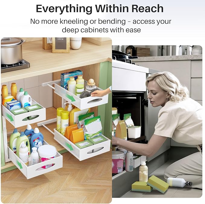 Under Sink Organizer, 2 Tier Pull out Cabinet Organizer Baskets - Image 7