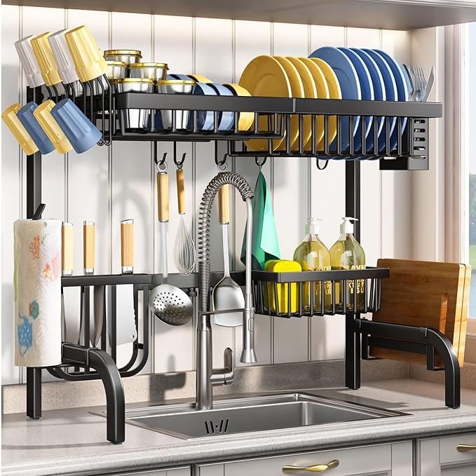 SAYZH Over The Sink Dish Drying Rack, Adjustable 2 Tier Metal Steel Dish Drying by SAYZH