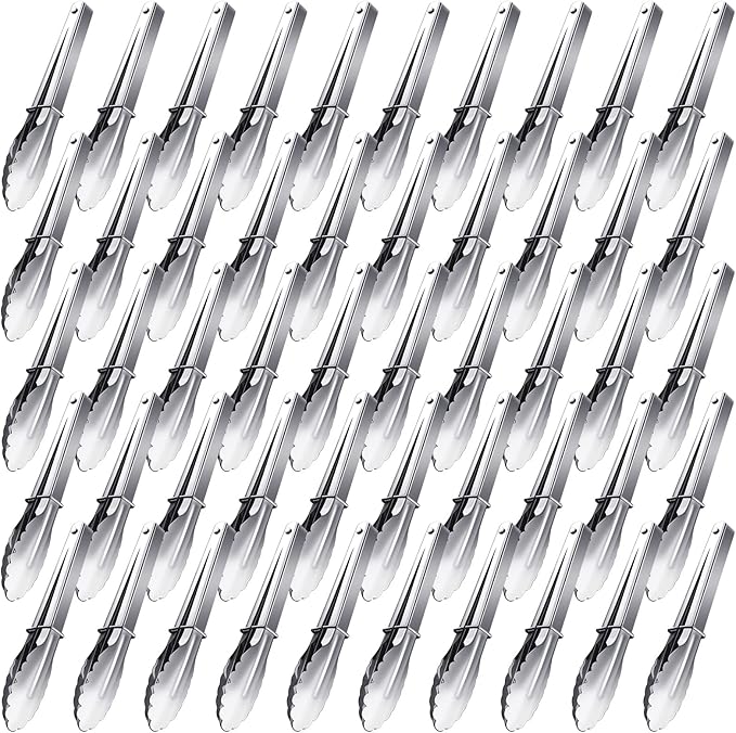 Meanplan 50 Pcs Small Stainless Steel Kitchen Tongs 7 Inch Food Serving Tongs by Meanplan