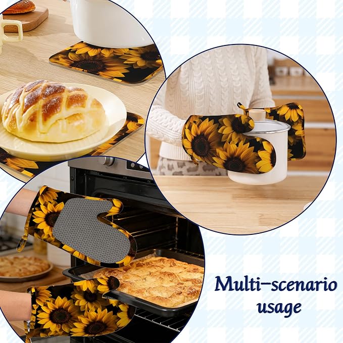 Spring Sunflowers Oven Mitts and Pot Holders Sets of 4 Yellow Flowers Heat - Image 6