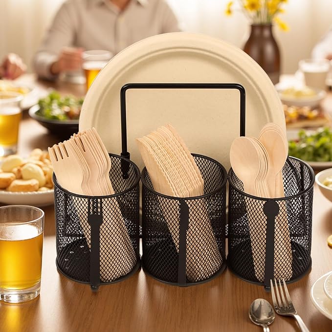 Metal Utensil Caddy Silverware Holder, Paper Plate Holder Cutlery Container - Image 7
