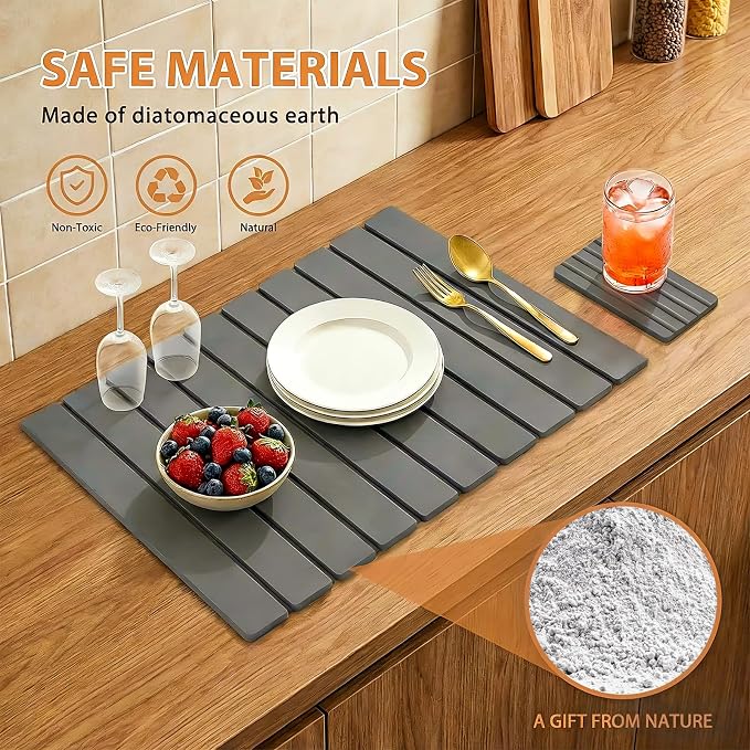 Large Stone Dish Drying Mat for Kitchen Counter, Home Essentials - Image 4