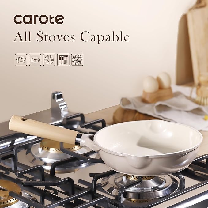 CAROTE 10" Ceramic Frying Pan Skillet, Non Stick Skillet Chef's Pan, Healthy & - Image 5