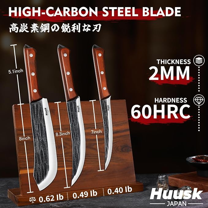 Huusk Butcher Knife Set for Meat Cutting, Hand-forged Kitchen Knive Set - Image 7