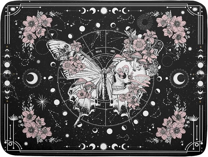 Skeleton Butterfly Dish Drying Mat Black Skull Absorbent Dish Drainer by Giwawa