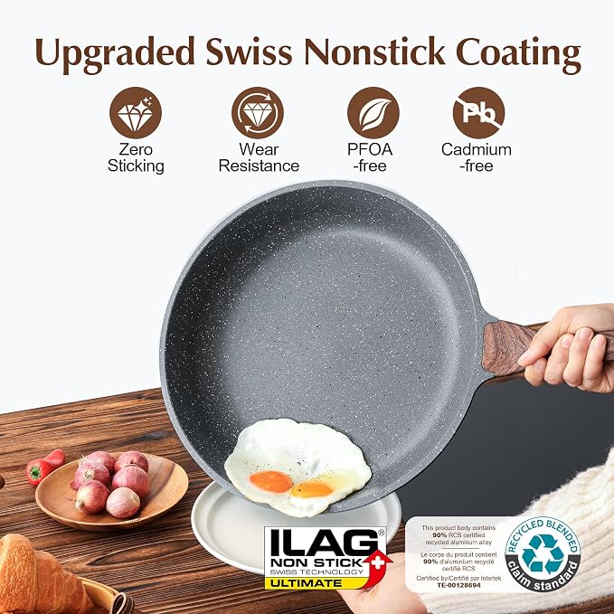 SENSARTE 12.5 Inch Nonstick Frying Pan Skillet, Swiss Granite Coating Omelette - Image 2