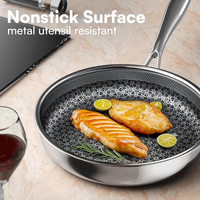Non Stick Frying Pans Set with 3 Lid, Non-Toxic Hybrid Pans Set Nonstick - Image 4