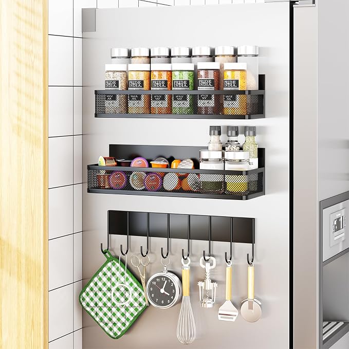 Aufworld Magnetic Spice Rack for Refrigerator, 3 Pack Magnetic Shelf, Moveable by Unknown