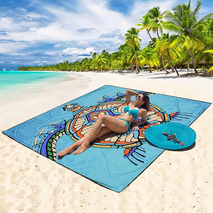 WIWIGO Beach Blanket Waterproof Sandproof Beach Mat 79" X 83"/10'x9'for 2-8 - Image 4