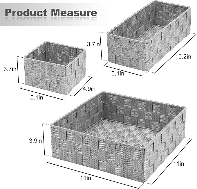 Posprica Drawer Organizer Bins, Woven Strap Storage Box Cube Basket Containers - Image 2