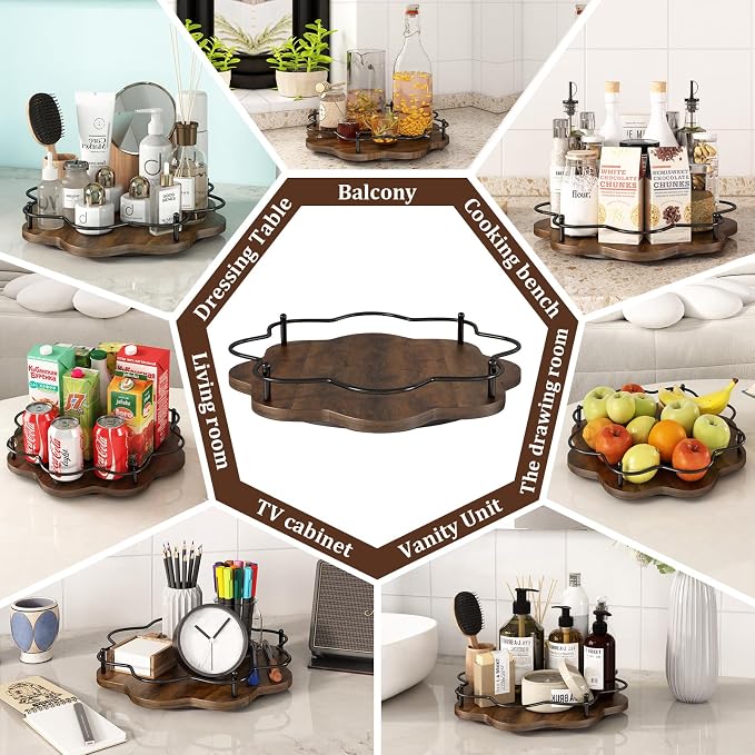 12" Lazy Susan Turntable Organizer, Round Wooden Lazy Susan Organization and - Image 4