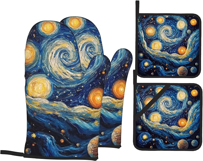 Abstract Starsky Oven Mitts & Potholder Set of 4 by Unknown