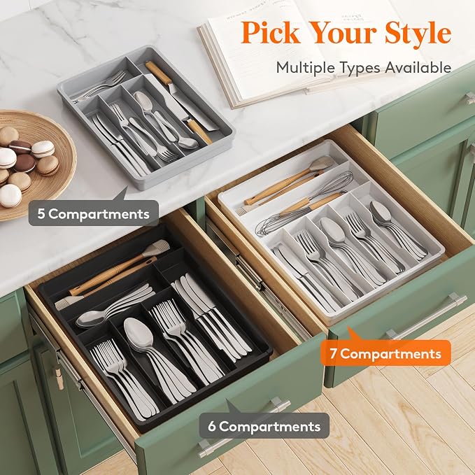 Lifewit Silverware Drawer Organizer Tray, Plastic Cutlery Storage - Image 9