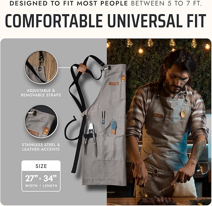 Asaya Chef and BBQ Apron with Bottle Opener and Hand Towel - 10oz Cotton Canvas - Image 5