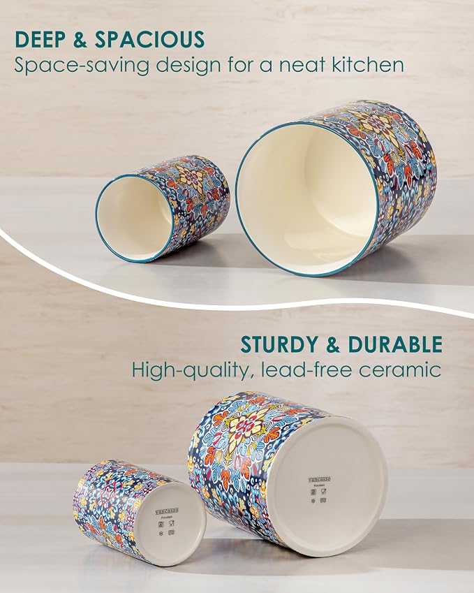 vancasso SIMI Utensil Holder, 7.3"+5.5" Porcelain Kitchen Utensil Holder - Image 7