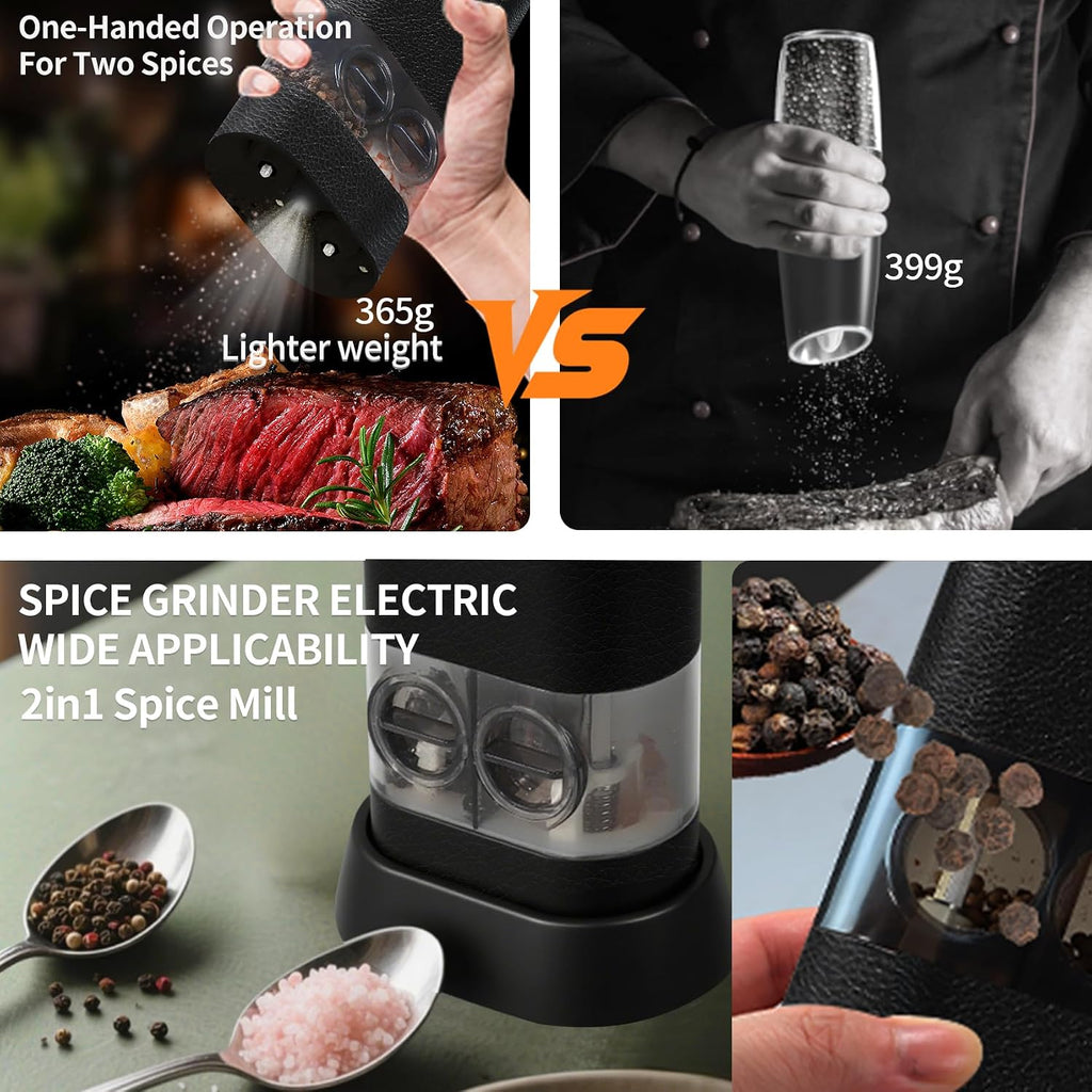 Dual Chamber Electric Pepper and Salt Grinder,Rechargeable Salt and