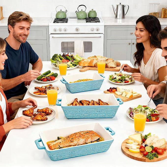 Hacaroa Set of 3 Ceramic Baking Dishes, Rectangular Bakeware - Image 7