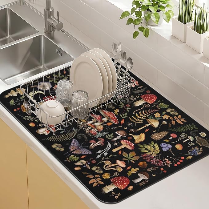Kitchen Countertop Dish Drying Mat, Super Absorbent Coffee Bar Mat by Kuyig+Home