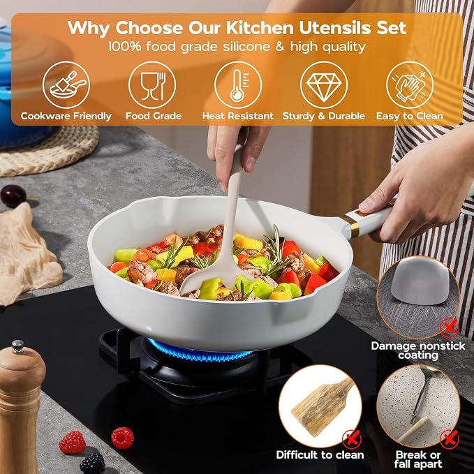 Onader Kitchen Cooking Utensils Set, Heat Resistant & Nonstick Cookware Friendly - Image 4