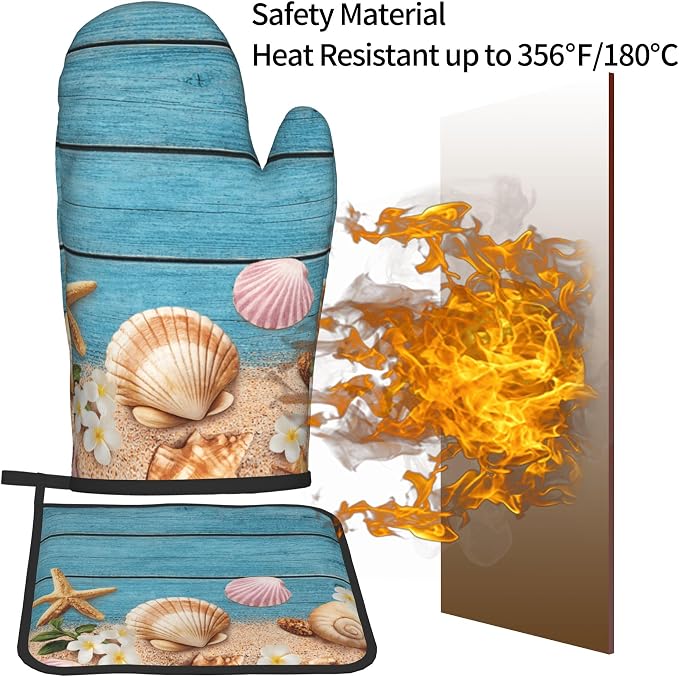 Coastal Oven Mitts and Pot Holders Sets Navy Blue Wooden Starfish Seashell Oven - Image 5