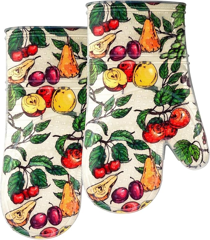 Oven Mitts Set of 2 with Transparent Clear Silicone Shell and Nice Friut Flower by REDLMLDETA