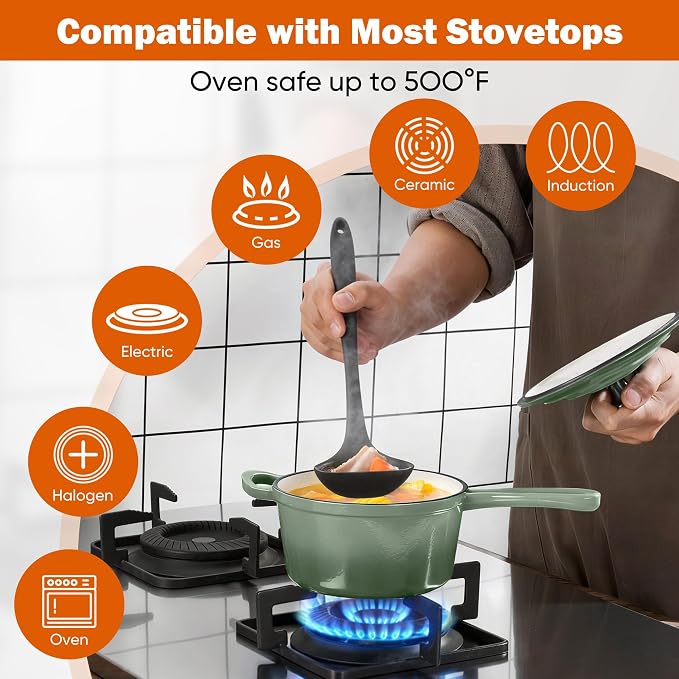 Homikit 1 Quart Saucepan with Lid, Enameled Cast Iron Small Sauce Pan Cooking - Image 4