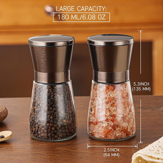 DAVIMADE Metal Bronze Salt and Pepper Grinder Set of 2，Manual Refillable - Image 2