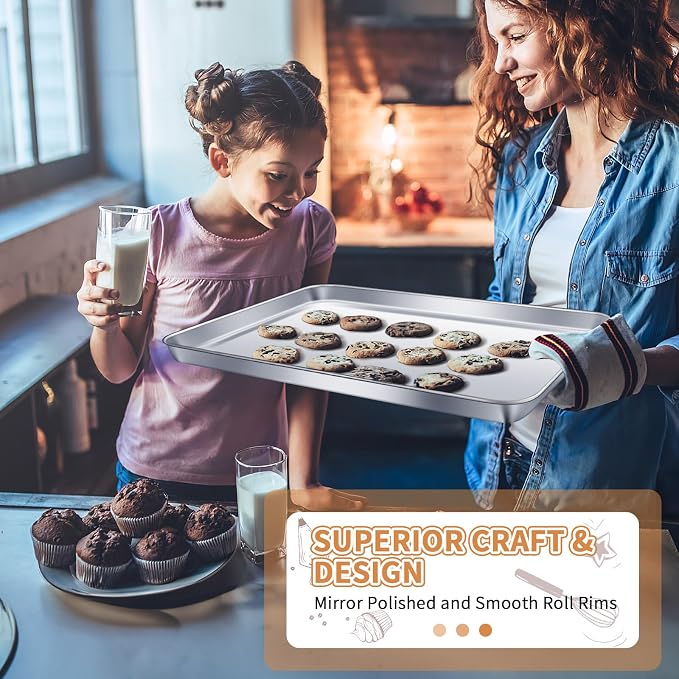 Stainless Steel Baking Sheet Set of 2, Deedro Cookie Sheet Metal Baking Pan - Image 5