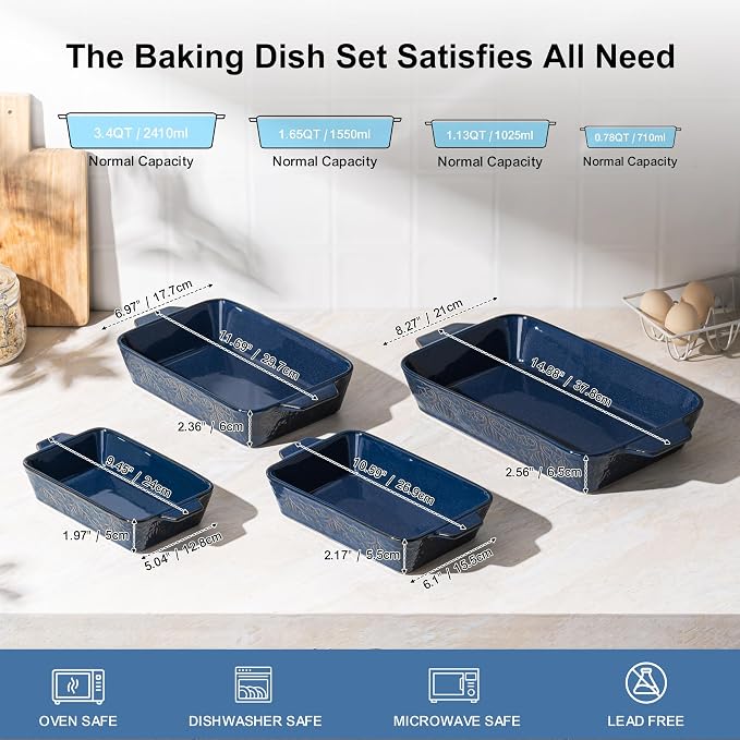 Dafuceramic Casserole Dishes for Oven, Baking Dishes, Ceramic Bakeware Sets of 4 - Image 2