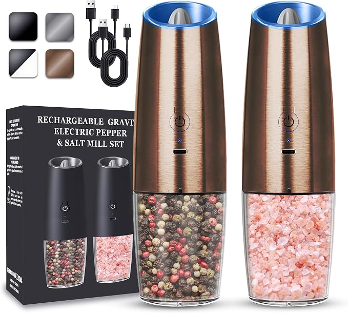 UNNEES Rechargeable Electric Salt and Pepper Grinder set of 2, gravity electric by UNNEES