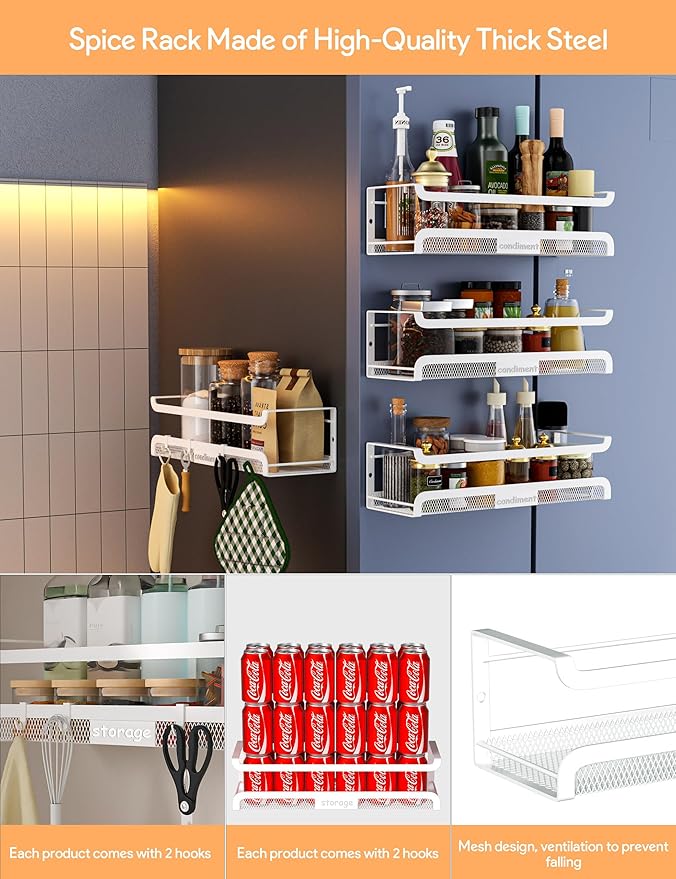 Spice Rack Wall Mount with Hooks - Image 4