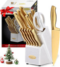 Marco Almond® Gold Knife Set, Knife Block Set MA21, Titanium Coated 14 Pieces by MarcoAlmond