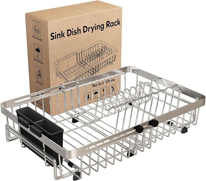 MAJALiS Dish Drying Rack Over The Sink, Expandable Stainless Steel Dish Drainer by MAJALiS