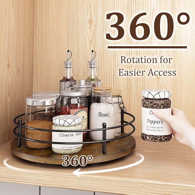 12" Lazy Susan Turntable Organizer, Round Wooden Lazy Susan Organization and - Image 2