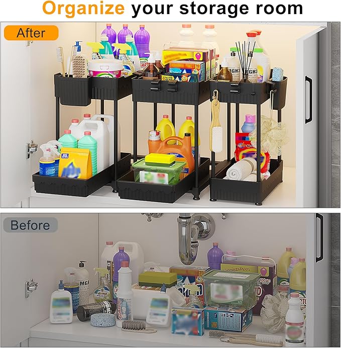 Sevenblue 3 Pack Under Sink Organizers, 2-Tier Multi-Use Kitchen and Bathroom - Image 4