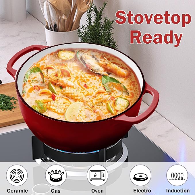 Vivicreate 6 Quart Enamel Cast Iron Dutch Oven Pot - Image 5