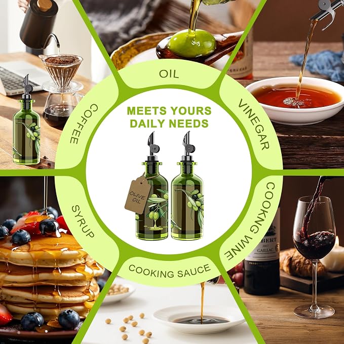 COOLMI Olive Oil Dispenser Bottle Set of 2-12oz Glass Oil & Vinegar Cruet - Image 6