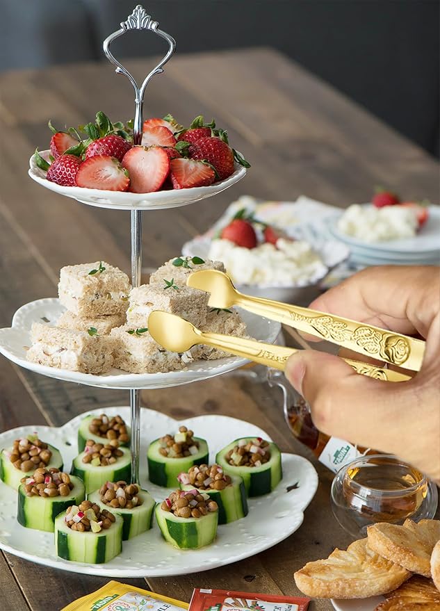 HINMAY 6PCS Mini Serving Tongs 5-Inch Small Rose Sugar Cube Appetizer Tongs - Image 5