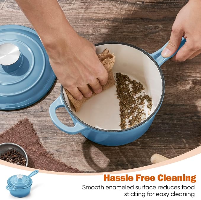 Homikit Small Cast Iron Pot, 2 QT Enameled Cast Iron Sauce Pan - Image 8