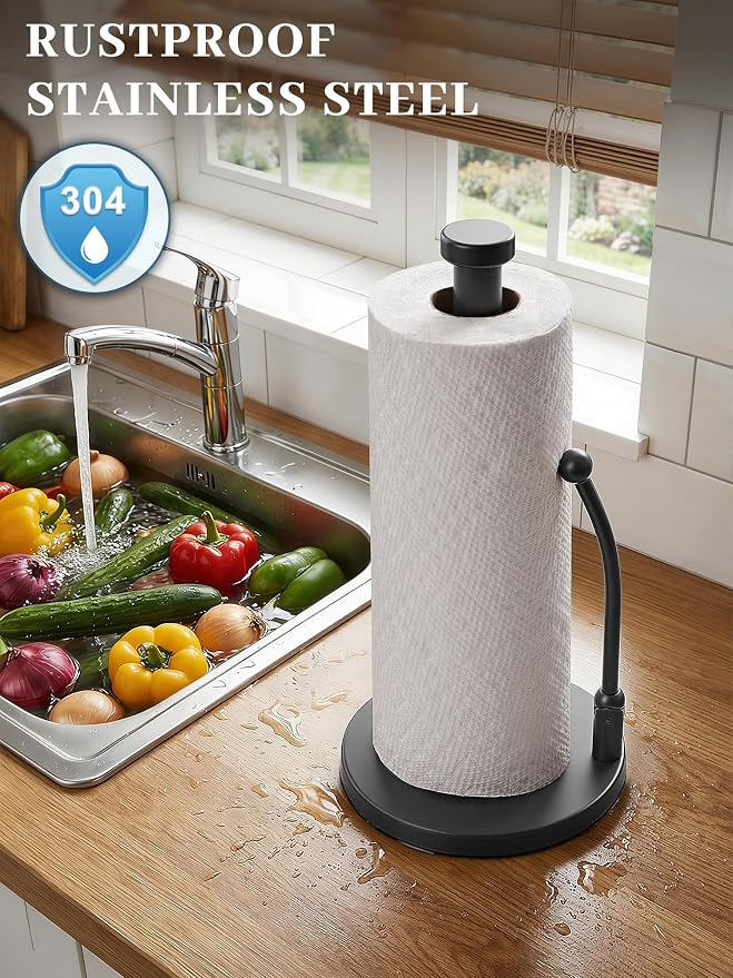 SMARTAKE Paper Towel Holder, Paper Towel Dispenser Standing Weighted Base Non - Image 4