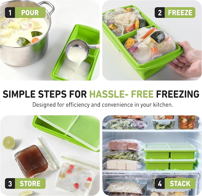 Silicone Freezer Tray with Lid Soup Freezer Container Molds with Steel - Image 6