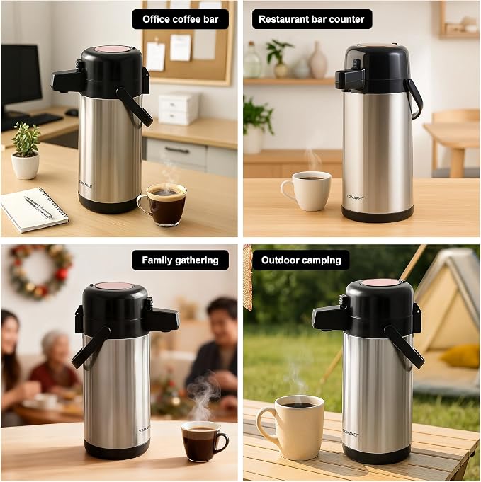 TOMAKEIT Airpot Coffee Carafe for Keeping Hot, 102oz/3L Coffee Dispenser Thermal - Image 8