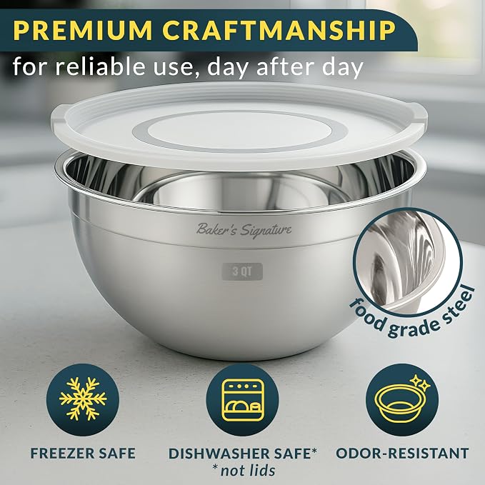 Baker's Signature Stainless Steel Mixing Bowls - Image 3